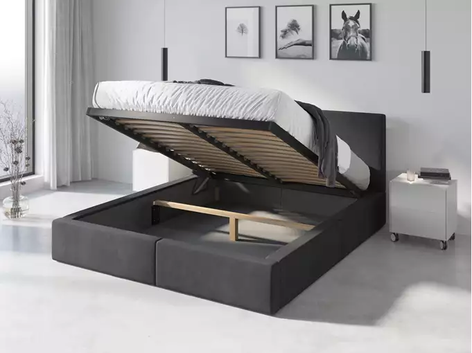 HILTON 160X200 soft bedroom bed with storage box, graphite color - Image 3