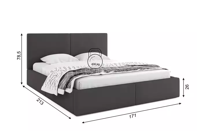 HILTON 160X200 soft bedroom bed with storage box, graphite color - Image 2