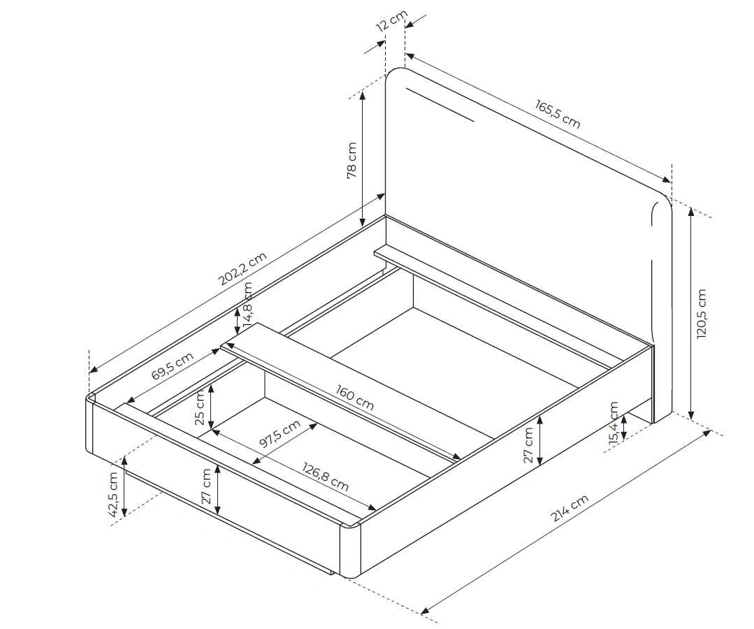 Bed with soft headboard and storage box 160x200 cm Viki - Image 6