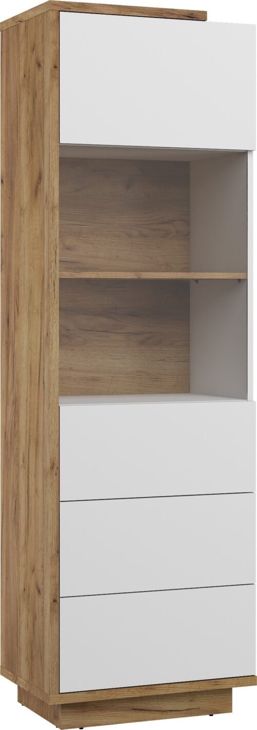 HYBRID 27 tall display cabinet for living room, artificial oak color, gold, white glossy colorHYBRID