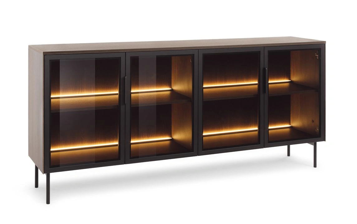Lumi 4D chest of drawers with tempered decorative glass grooves, Dunin oak