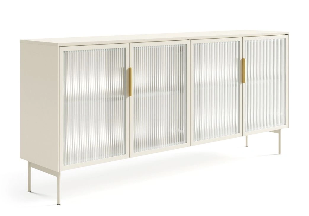 Lumi 4D chest of drawers with tempered glass, decorated with cashmere flutes