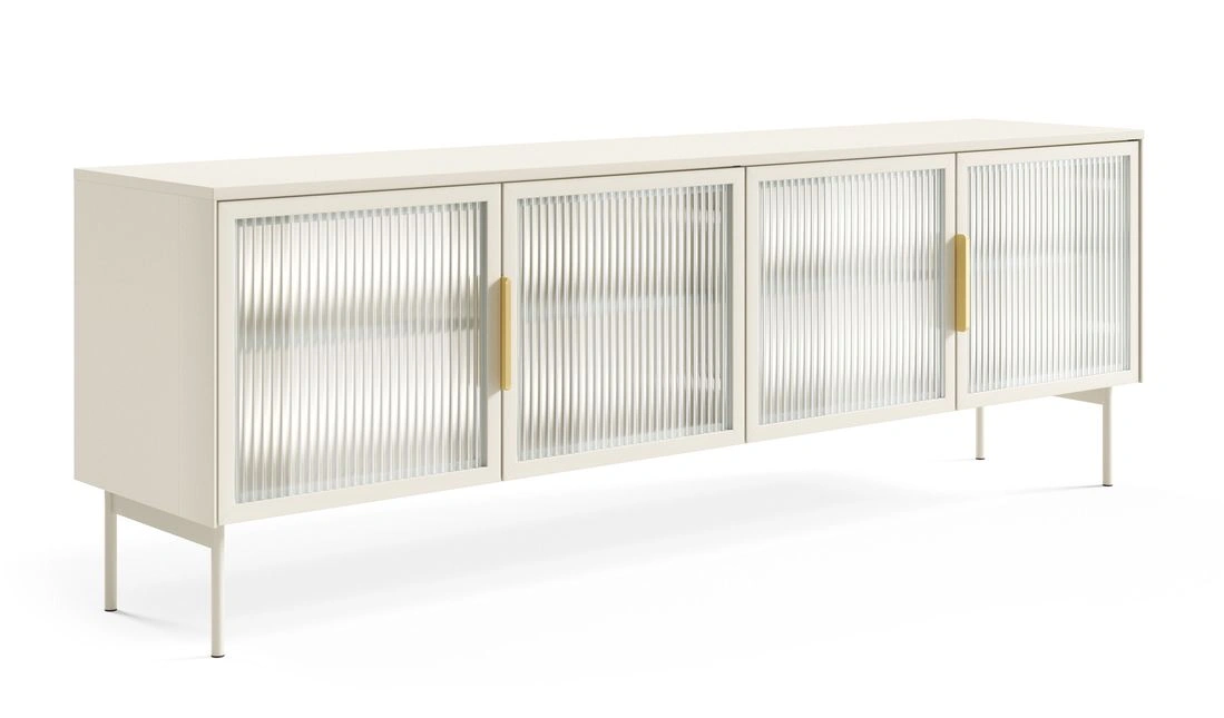 Lumi 4D TV cabinet with tempered decorative glass, cashmere color