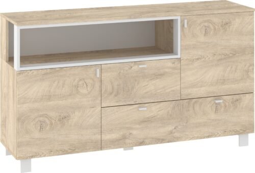 VEGAS 03 furniture, large chest of drawers with doors for the living room, oak imitation, white