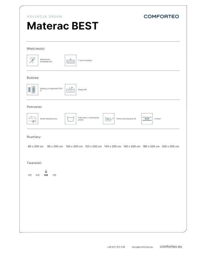 Best mattress, 90x200 cm, double-sided, with many pockets, spring, removable cover, H4, Comforteo - Image 7