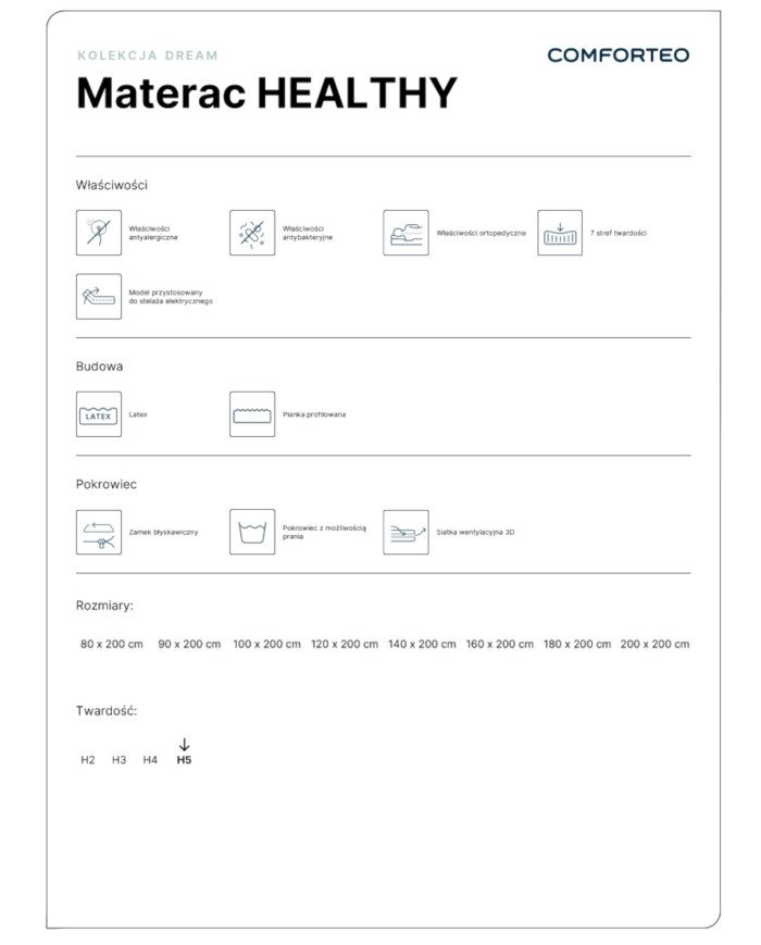 Healthy medical mattress, 160x200 cm, double-sided, foam, latex, removable cover, H5, Comforteo - Image 7