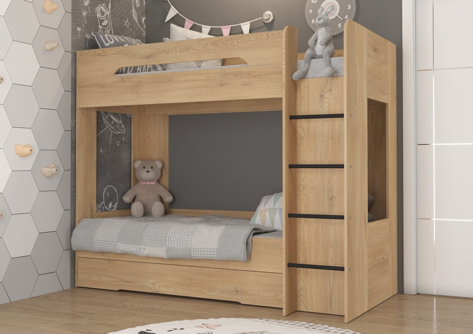 Bunk bed for children or youth, 80x200, BLIN, cremona oak - Image 3