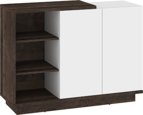 HYBRID 05 furniture, chest of drawers with doors and shelves, oak color, white glossy colorHYBRID