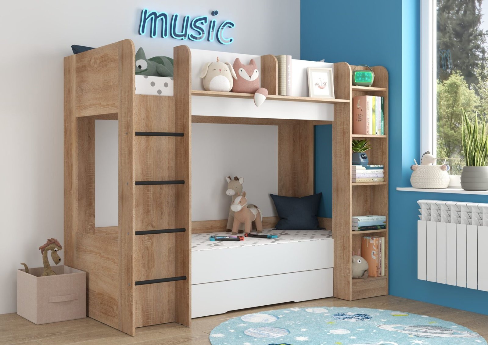 Children's bunk bed for youth, 2 persons, 80x200, EVEST, sonoma, white - Image 3