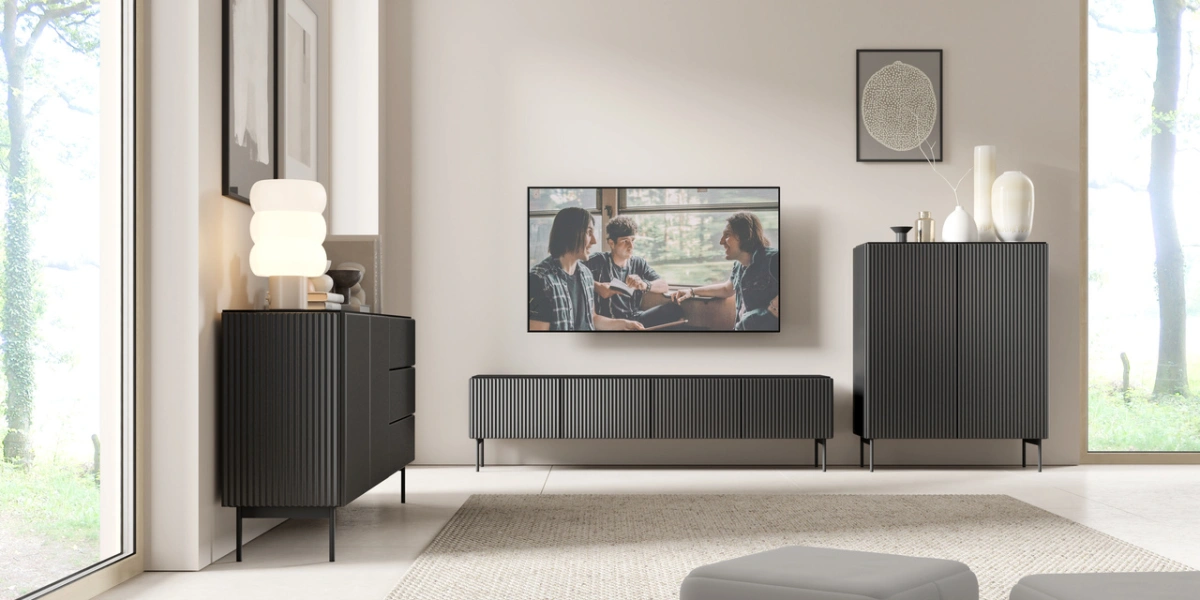 High Muti chest of drawers with 2D grooves on the fronts, matte black - Image 7
