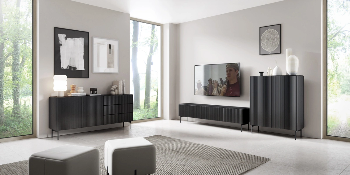 High Muti chest of drawers with 2D grooves on the fronts, matte black - Image 6