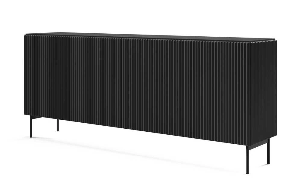 Chest of drawers with Muti cabinets, grooved fronts, 195 4D, matte black