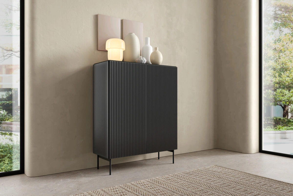 High Muti chest of drawers with 2D grooves on the fronts, matte black - Image 5