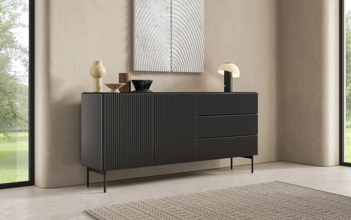 Chest of drawers with multilayer facades MUTI 177 2D3S black matte color - Image 5