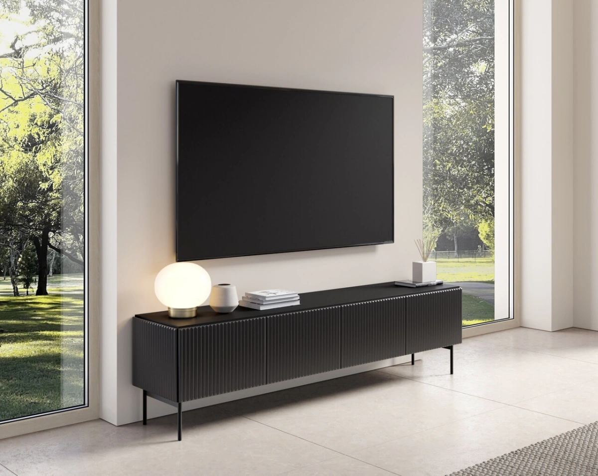 MUTI TV cabinet with grooved fronts 195 4D black matte color - Image 5