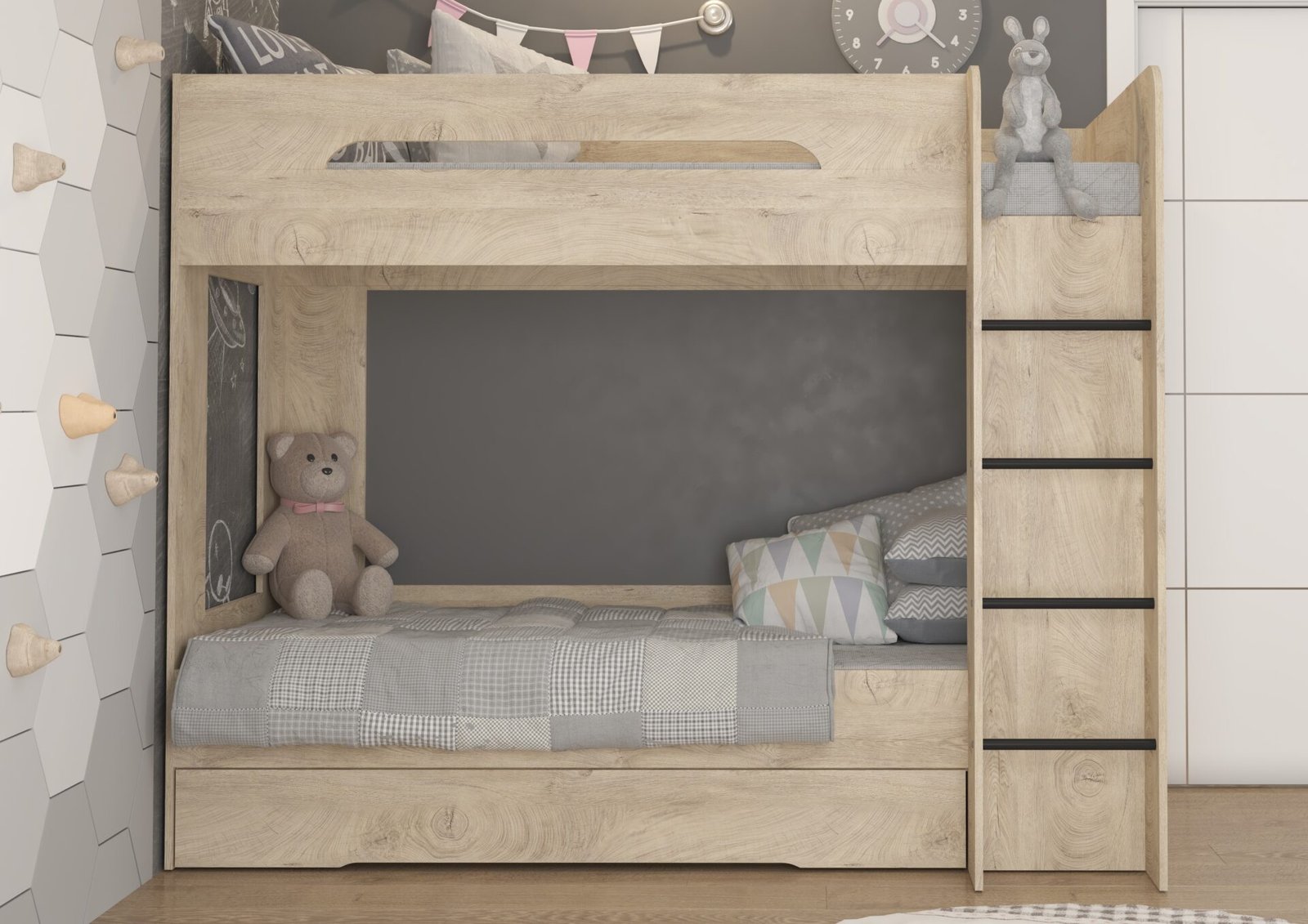 Bunk bed for children or youth, 80x200, oak imitation wood, BLIN - Image 4
