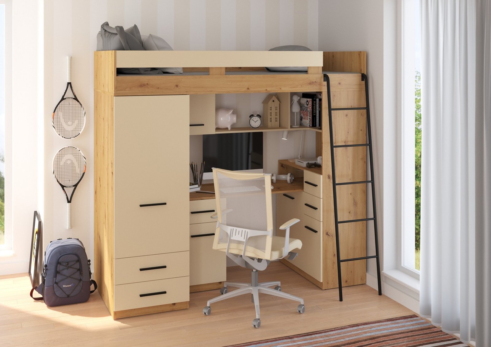 SMYK P mezzanine, without mat, oak veneer/cream color