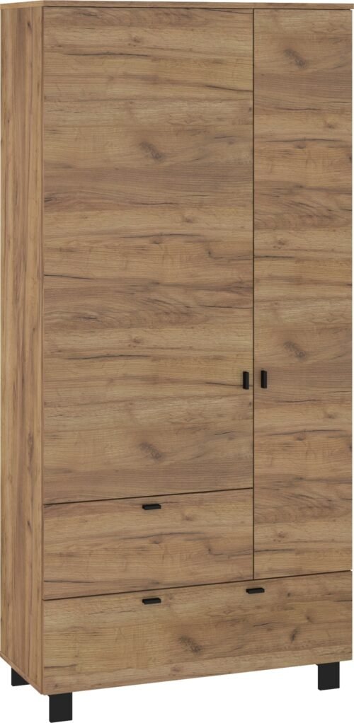 VEGAS 14 furniture wardrobe with rod and shelves for the hallway, oak color, gold and black color