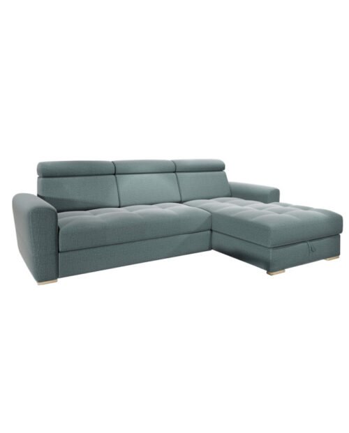 Riva open corner sofa, narrow pouf, sleeping function, container, adjustable headrests