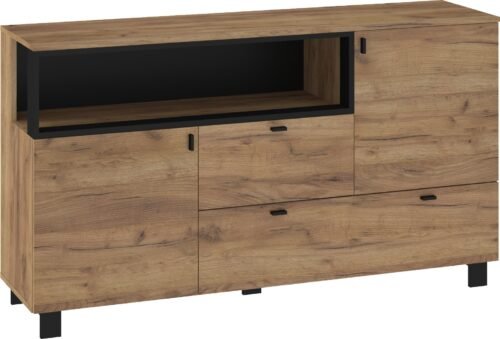 VEGAS 03 furniture, large chest of drawers with doors for the living room, oak with black color