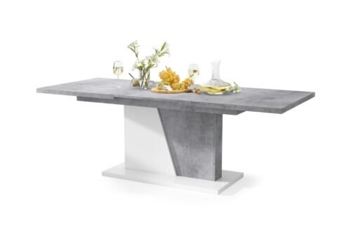NOBLE NOIR Millenium Concrete/Matte white – UP TO 218 cm EXTENDABLE TABLE!