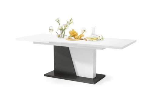 NOBLE NOIR matt white/anthracite (dark grey) – UP TO 218 cm EXTENDABLE TABLE!