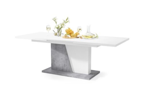 NOBLE NOIR matte white/millennium concrete color – UP TO 218 cm extendable table!