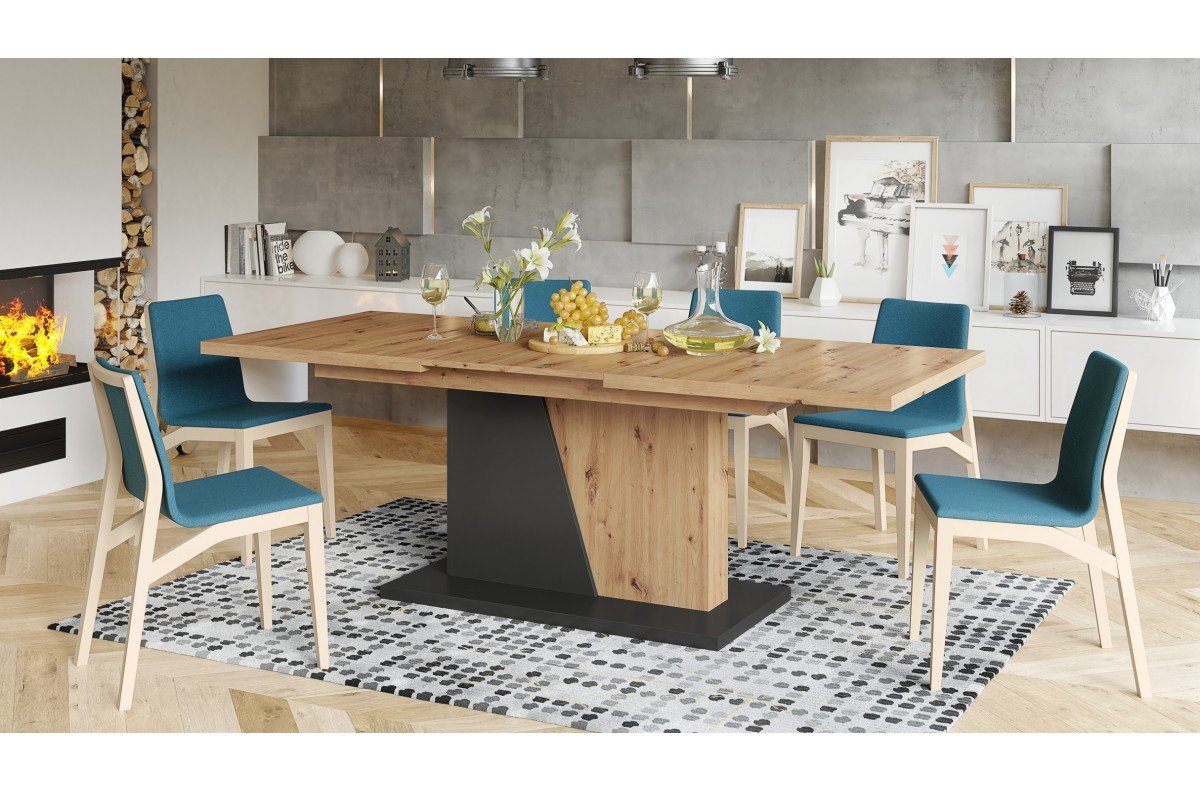 NOBLE NOIR Artisan Oak/Anthracite (dark gray) - UP TO 218 cm EXTENDABLE TABLE! - Image 2
