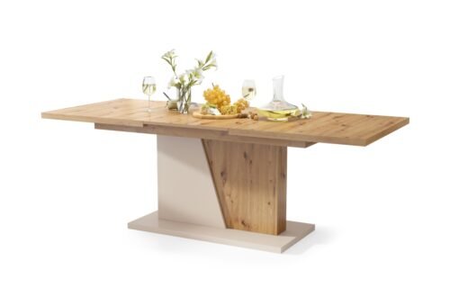 NOBLE NOIR Artisan Oak/Beige (Champagne) – UP TO 218 cm EXTENDABLE TABLE!