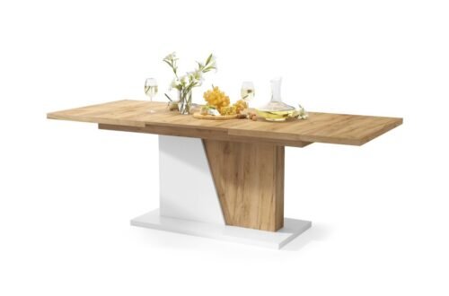 NOBLE NOIR Gold Craft oak/matte white – UP TO 218 cm EXTENDABLE TABLE!
