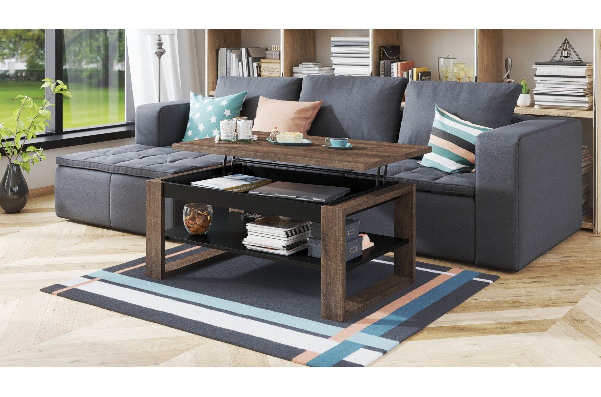 NU brown oak/matte black - MODERN COFFEE TABLE WITH LIFT TOP - Image 3
