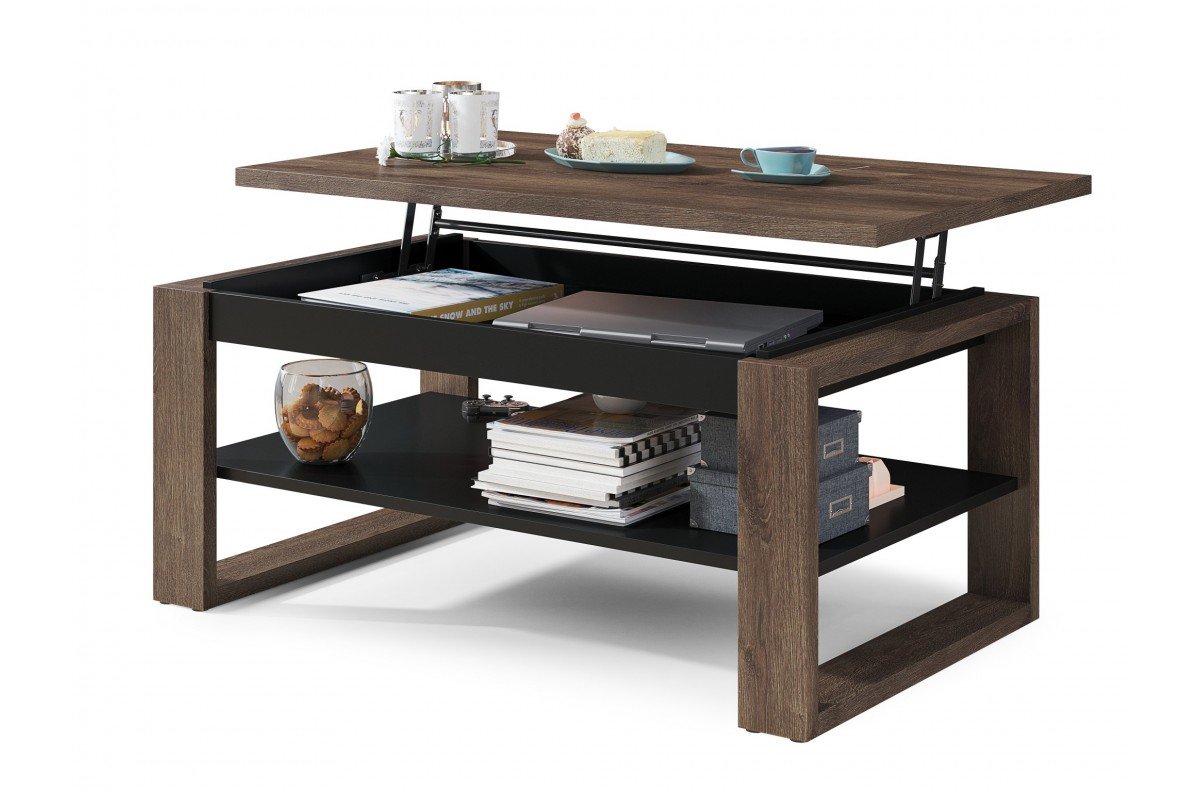 NU brown oak/matte black - MODERN COFFEE TABLE WITH LIFT TOP - Image 7