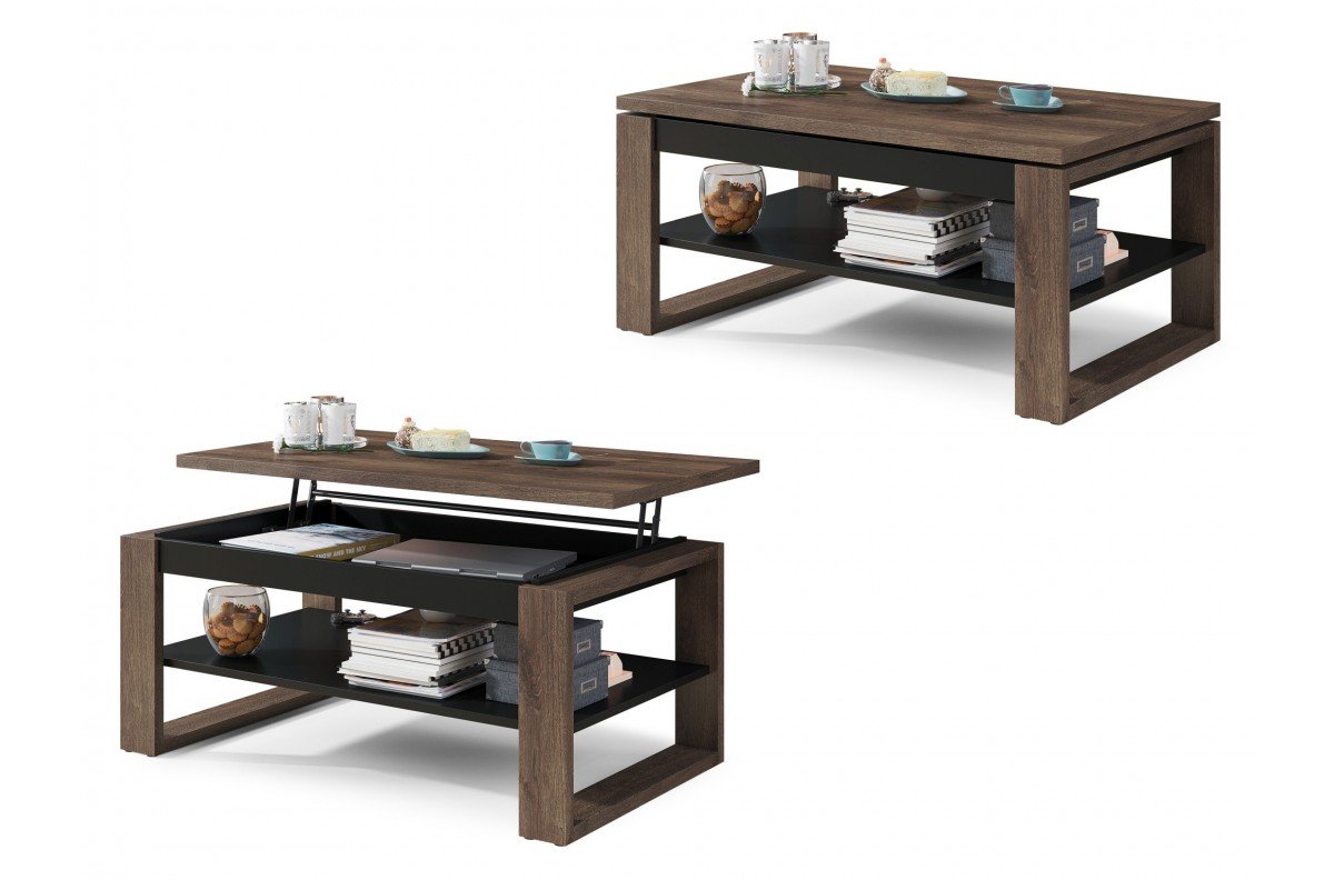 NU brown oak/matte black - MODERN COFFEE TABLE WITH LIFT TOP
