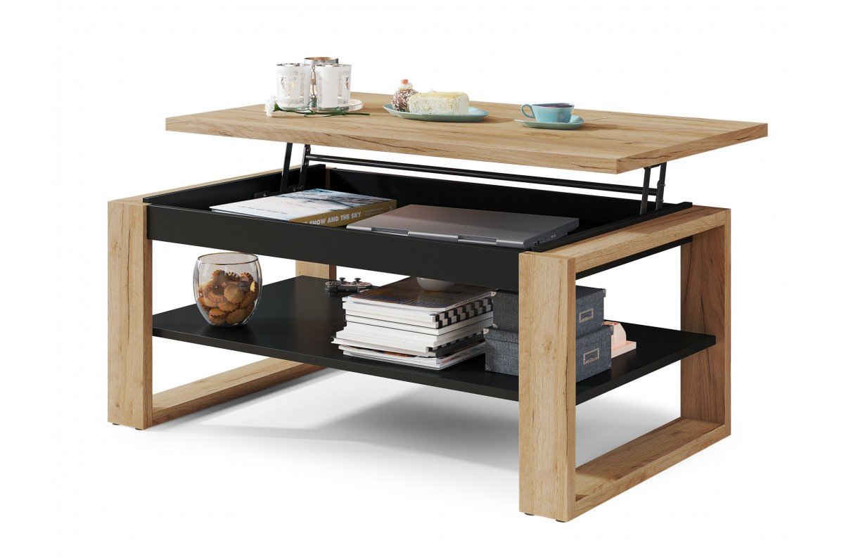NUO Craft Oak Gold/Matte Black - MODERN COFFEE TABLE WITH LIFT TOP - Image 7