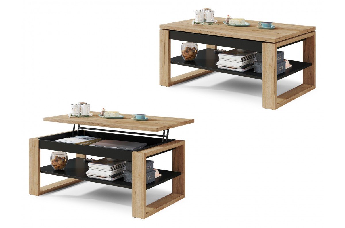 NUO Craft Oak Gold/Matte Black - MODERN COFFEE TABLE WITH LIFT TOP