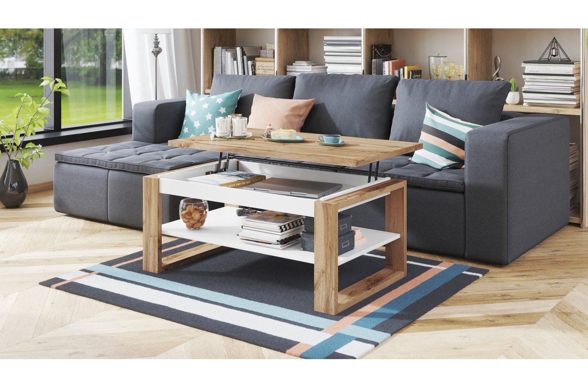 NU Wotan oak/matte white - MODERN COFFEE TABLE WITH LIFT TOP - Image 3