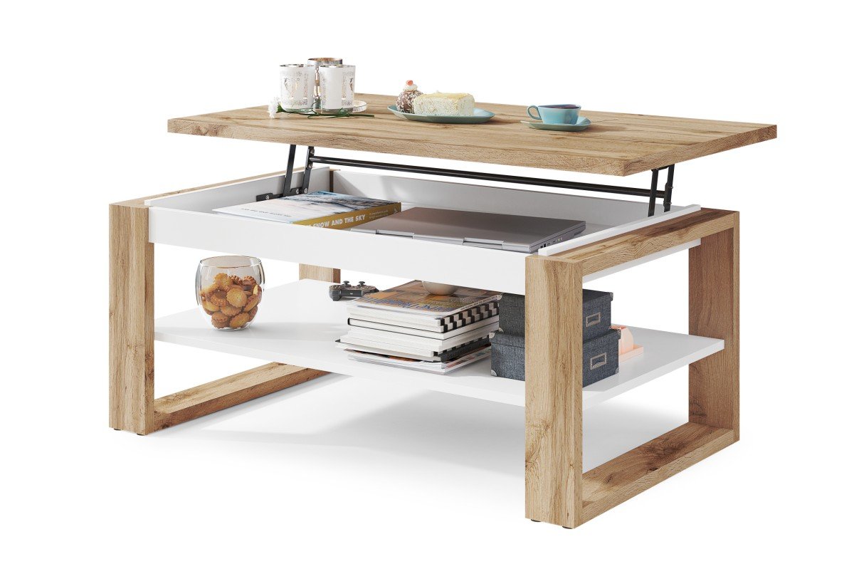 NU Wotan oak/matte white - MODERN COFFEE TABLE WITH LIFT TOP - Image 7