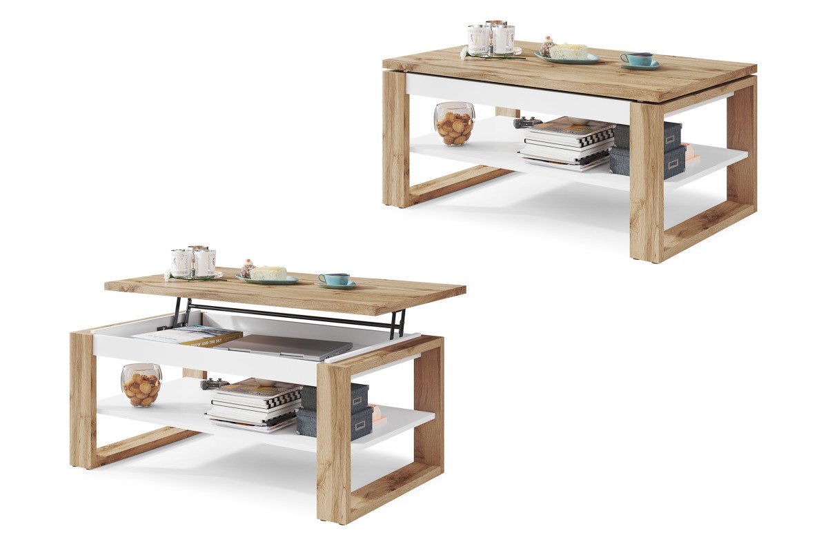 NU Wotan oak/matte white - MODERN COFFEE TABLE WITH LIFT TOP
