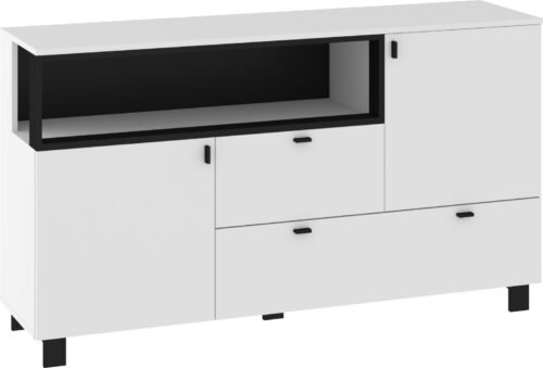 VEGAS 03 furniture large chest of drawers with doors for living room white black