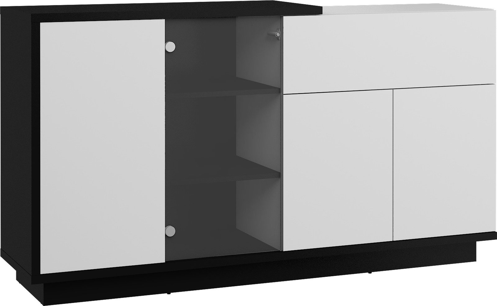 HYBRID 08 furniture display case with drawer for living room, black and white, glossyHYBRID