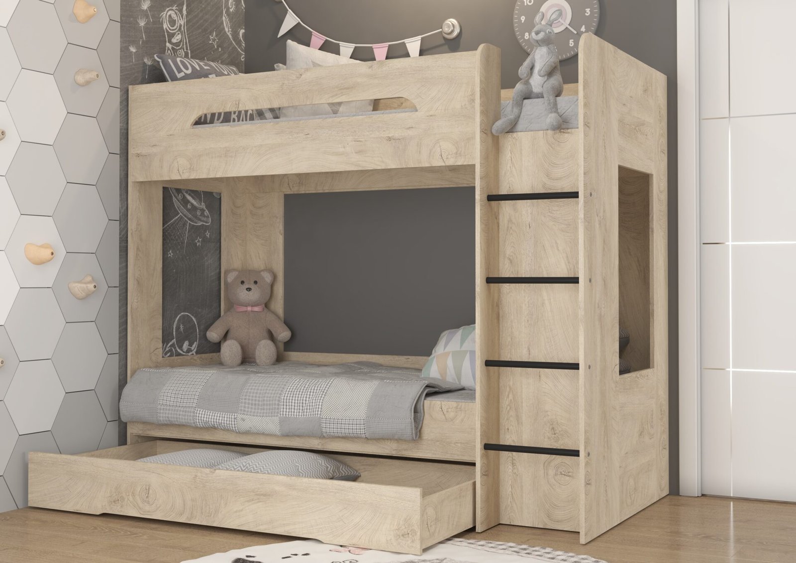 Bunk bed for children or youth, 80x200, oak imitation wood, BLIN - Image 5