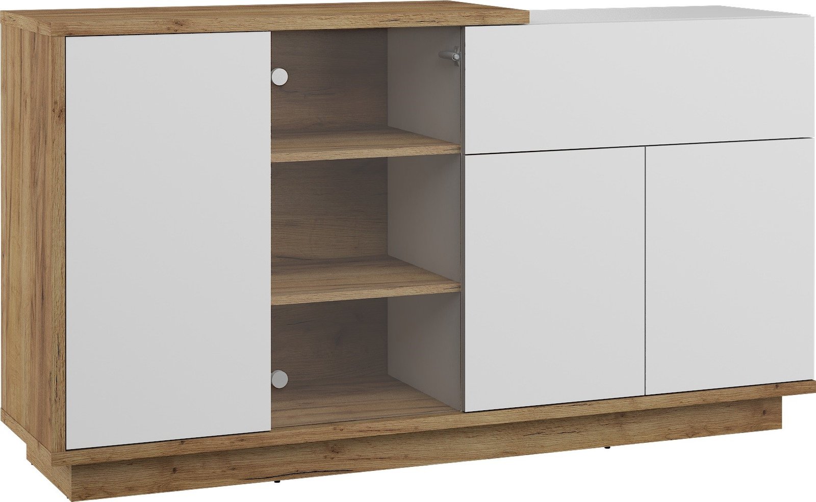 HYBRID 08 furniture display cabinet with drawer for living room, oak color, gold and white colorHYBRID