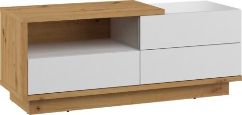 HYBRID 20 furniture chest of drawers, table, TV cabinet with drawer, artisan oak, white glossy colorHYBRID