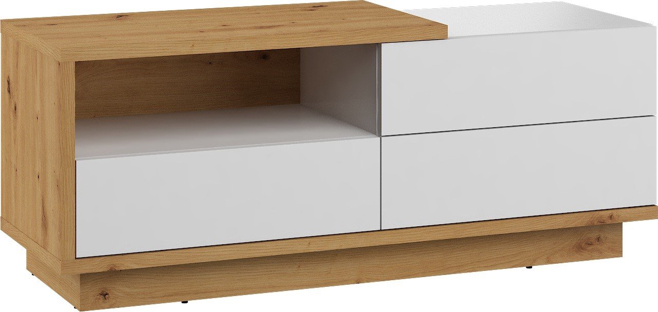HYBRID 20 furniture chest of drawers, table, TV cabinet with drawer, artisan oak, white glossy colorHYBRID