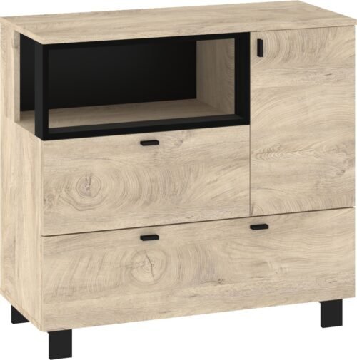 VEGAS 01 furniture chest of drawers with legs for the living room, black oak imitation