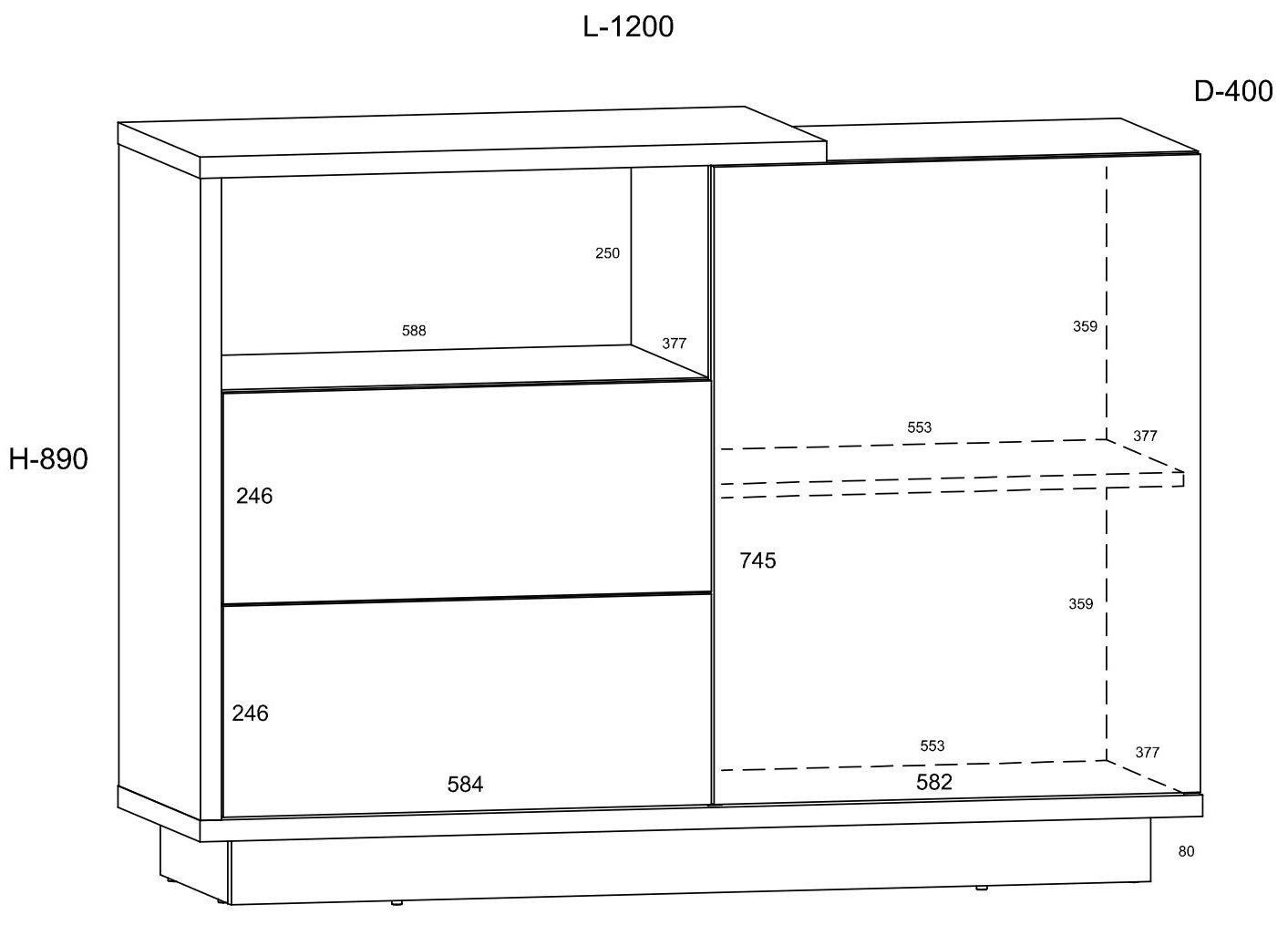 HYBRID 03 furniture chest of drawers with doors and shelf, black and white glossyHYBRID - Image 2