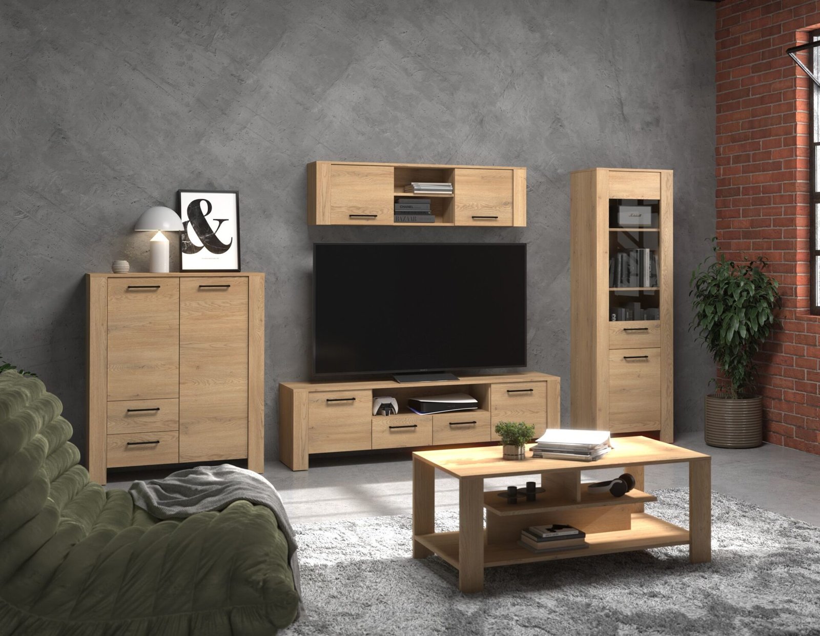 SLIDE furniture #2 shelf, TV table, shelf, coffee table, oak "Cremona"