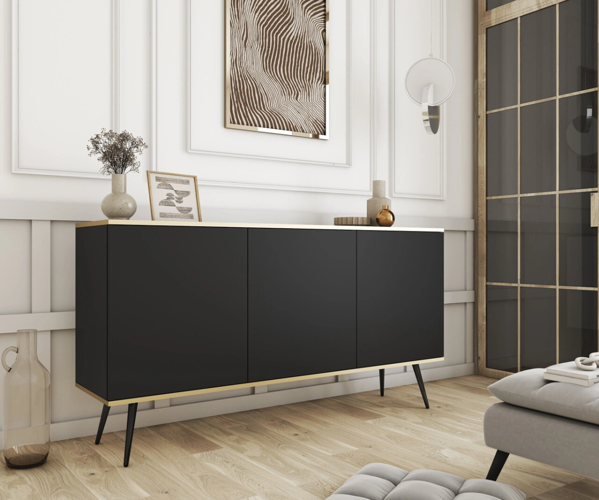 Black chest of drawers with cabinets Oro K160