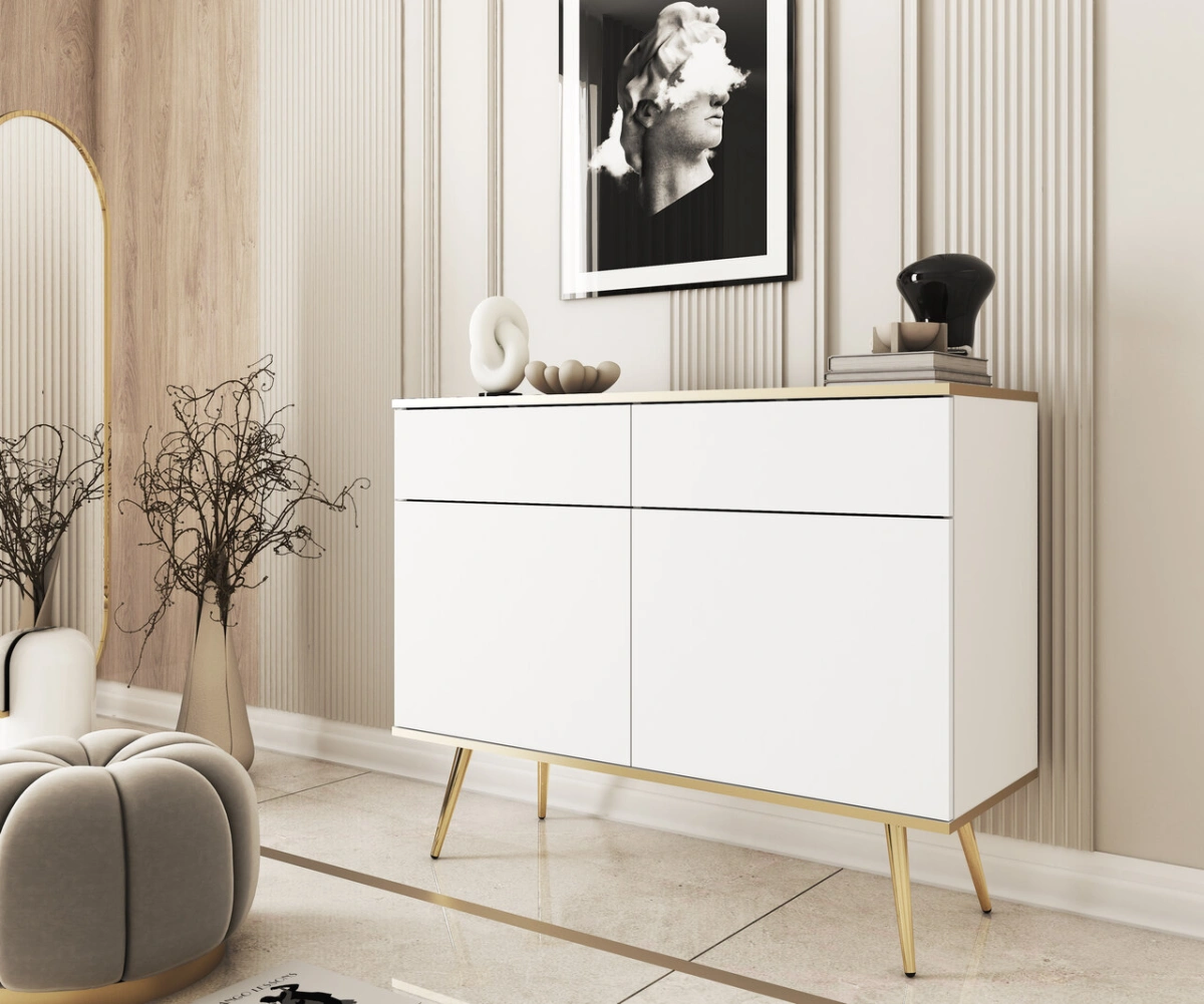White chest of drawers with cabinets and drawers Oro KSZ107