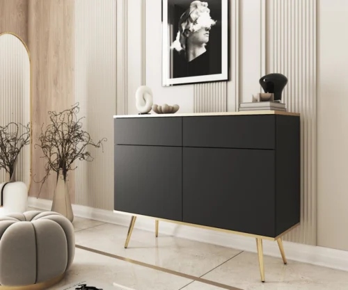 Black chest of drawers with cabinets and drawers Oro KSZ107
